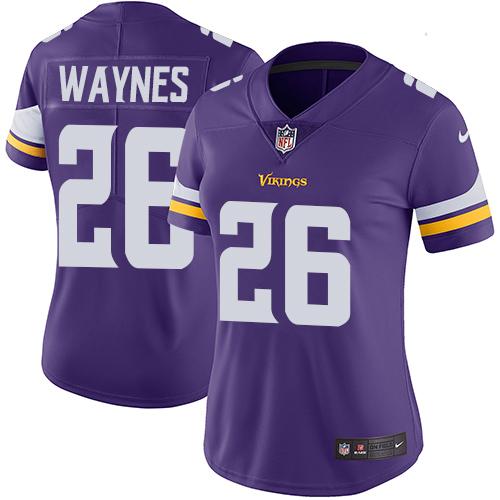 Nike Vikings #26 Trae Waynes Purple Team Color Women's Stitched NFL Vapor Untouchable Limited Jersey